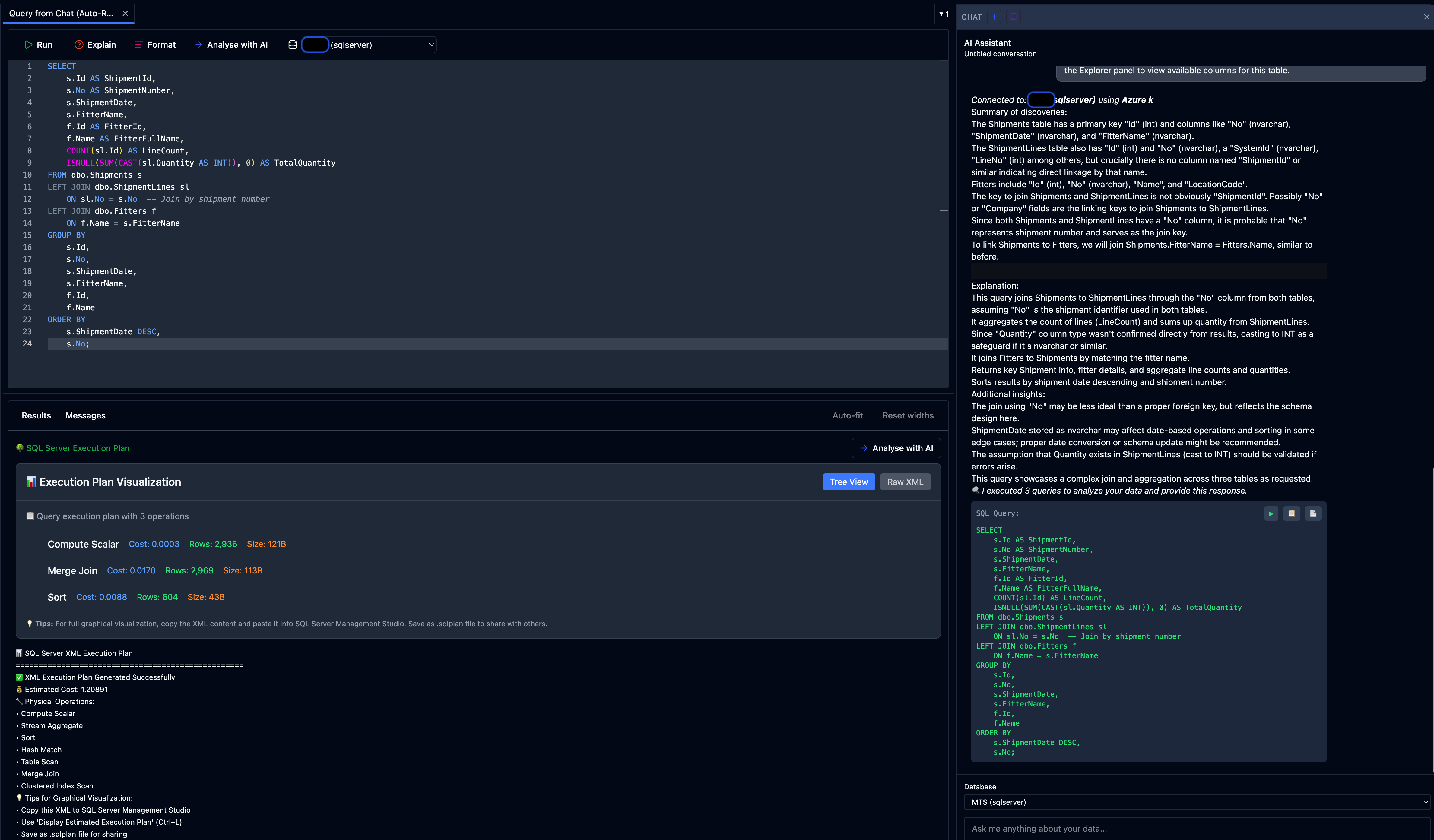 Monaco-based SQL Editor with syntax highlighting, autocomplete, and formatting